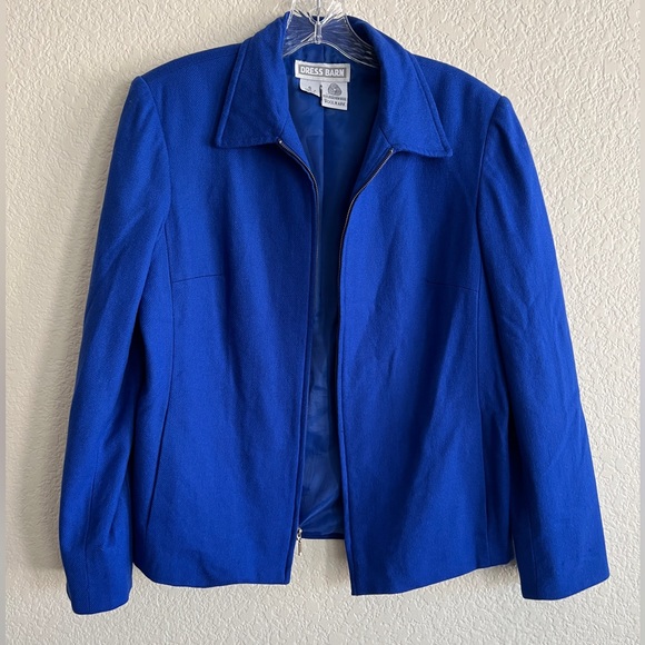 Dressbarn Wool Vintage Blazer Blue Zip Up Lined Career Long Sleeve Chic Size 6 - Picture 3 of 12